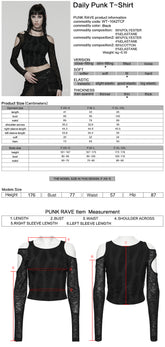 WT-1042TCF Edgy Black Cutout Long Sleeve Punk T-Shirts Top